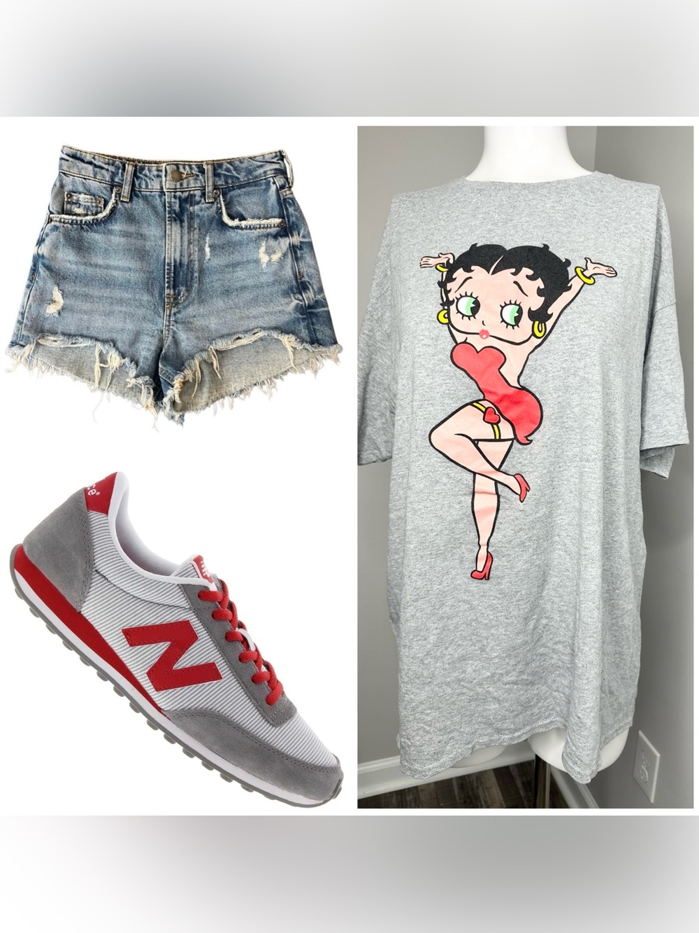 Betty Boop Graphic Tee - Gray Short Sleeve Women’s Top-XL